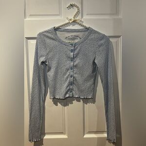 Aero OG Collection Shrunken Tee blue floral print  button front crop top XS